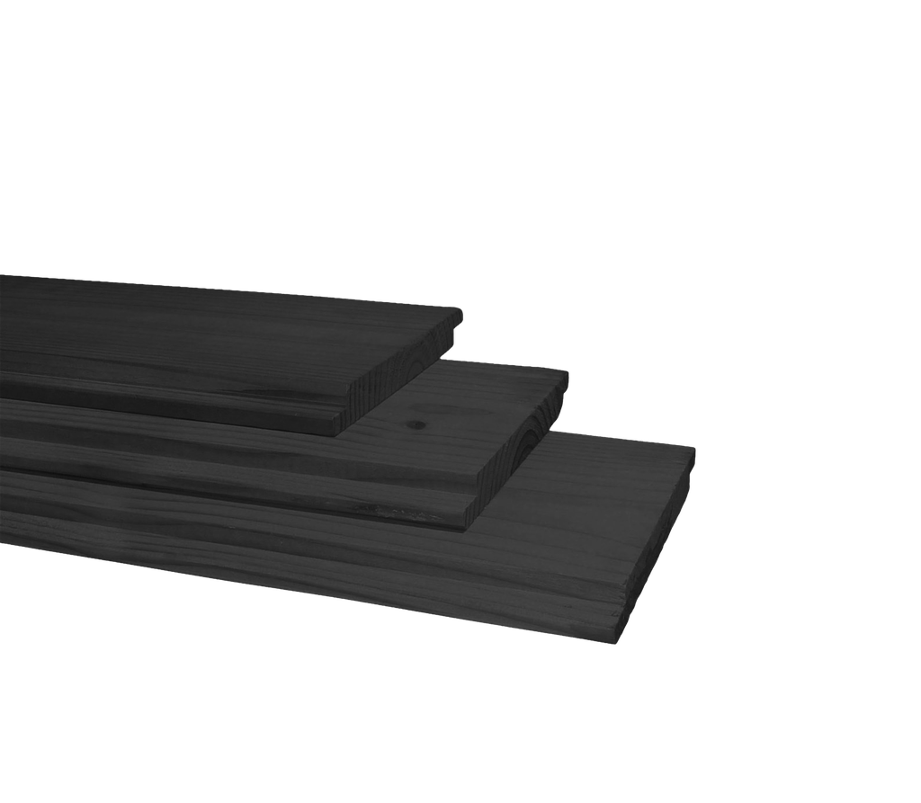 Vuren geschaafd halfhouts rabat 1,8 X 19,5 X 400 cm, zwart gedompeld.