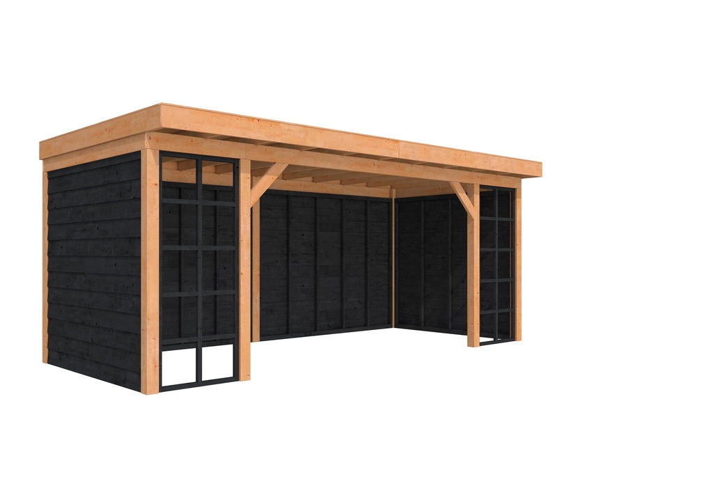 Douglasvision buitenverblijf Comfort Compleet 600 X 270 cm, kleurloos geïmpregneerd, wanden zwart geïmpregneerd.
