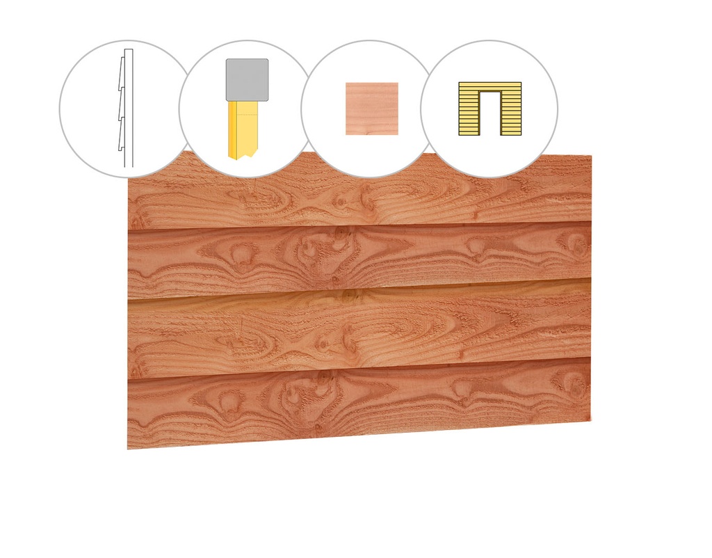 Zweeds rabat douglas enkelzijdige wand B, t.b.v. enkele deur, 228,5 x 224 cm, onbehandeld.