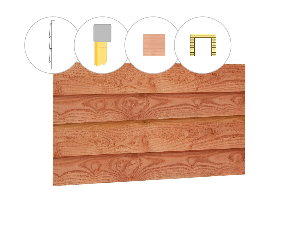 Zweeds rabat douglas enkelzijdige wand B, t.b.v. dubbele deur, 228,5 x 224 cm, onbehandeld.