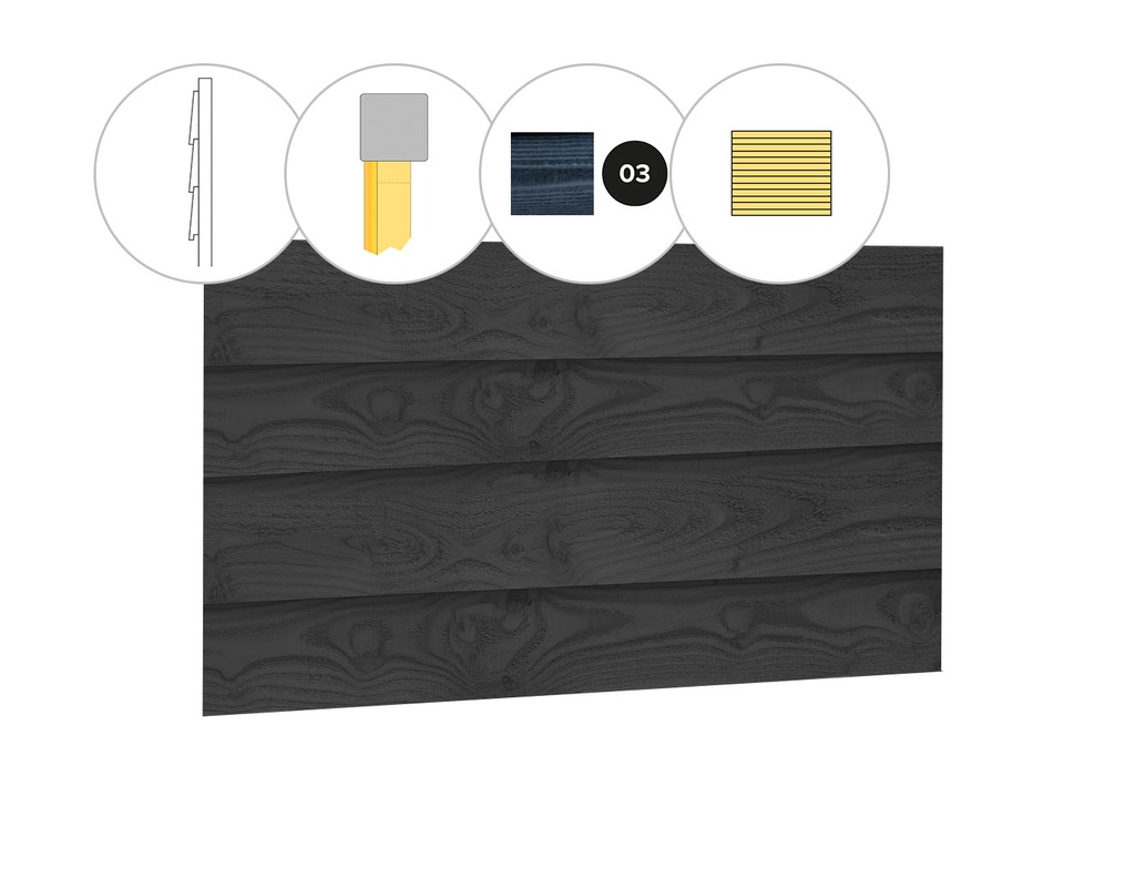 Zweeds rabat douglas enkelzijdige wand C, 278,5 x 224 cm, zwart geïmpregneerd.