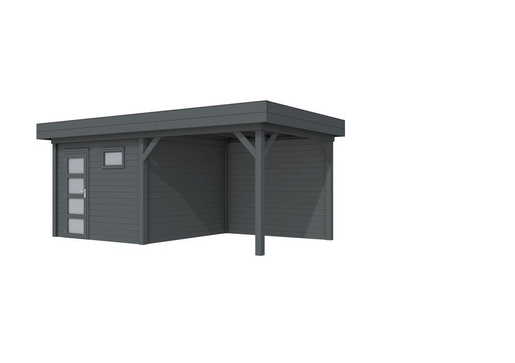 Vuren Topvision Tapuit, 300 x 300 en luifel 300 cm, antraciet gespoten.