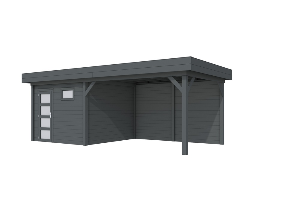 Vuren Topvision Tapuit, 300 x 300 en luifel 400 cm, antraciet gespoten.