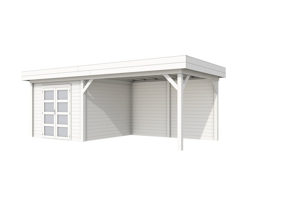 Vuren Topvision Bosuil, 300 x 300 en luifel 400 cm, wit gespoten.