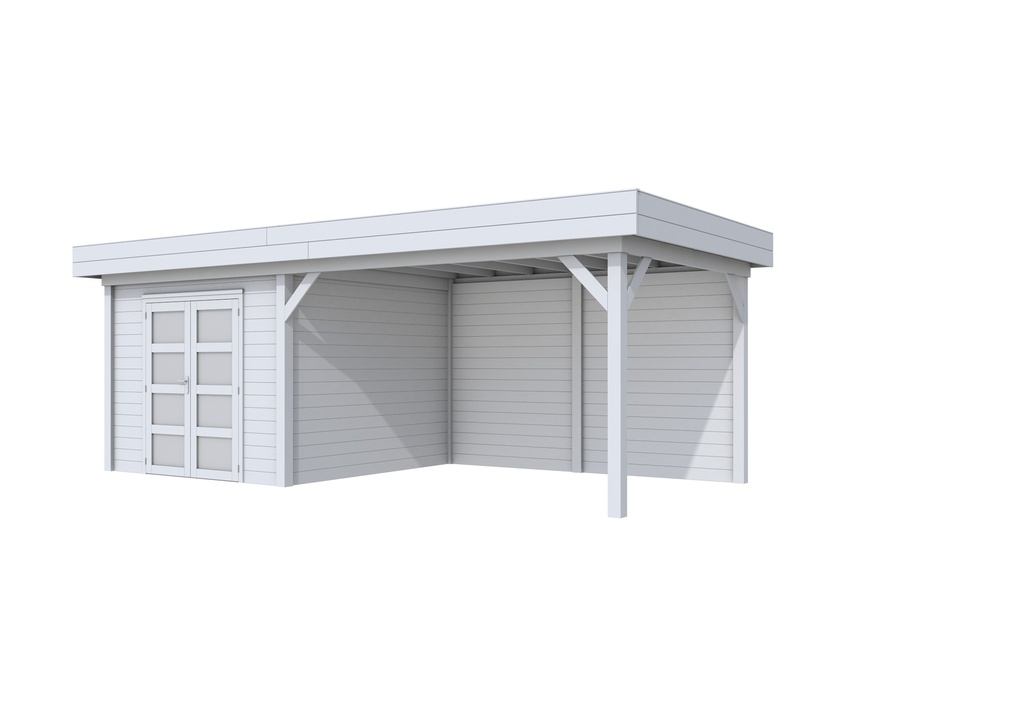 Vuren Topvision Bosuil, 300 x 300 en luifel 400 cm, lichtgrijs gespoten.