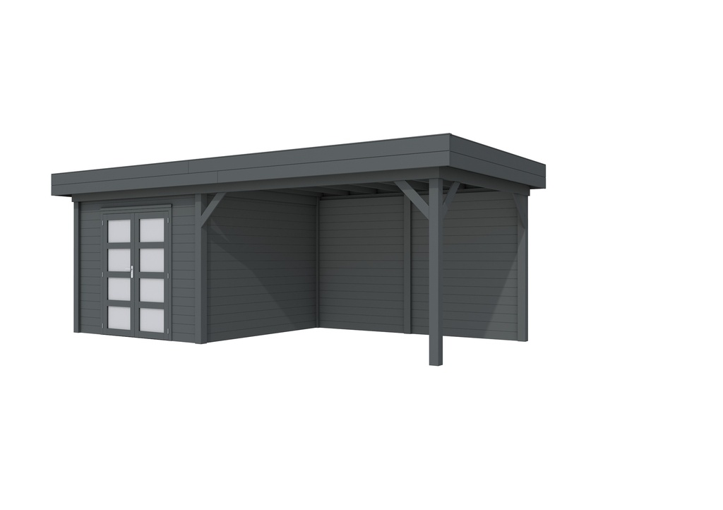 Vuren Topvision Bosuil, 300 x 300 en luifel 400 cm, antraciet gespoten.