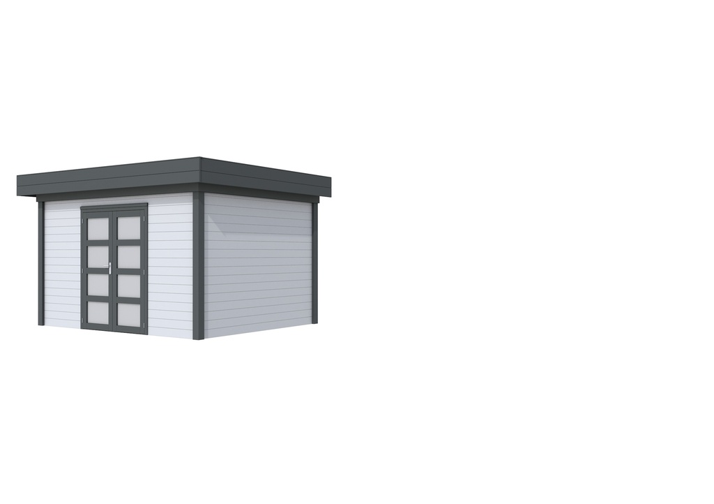 Vuren Topvision Parelhoen, 400 x 300 cm, wanden lichtgrijs en basis antraciet.