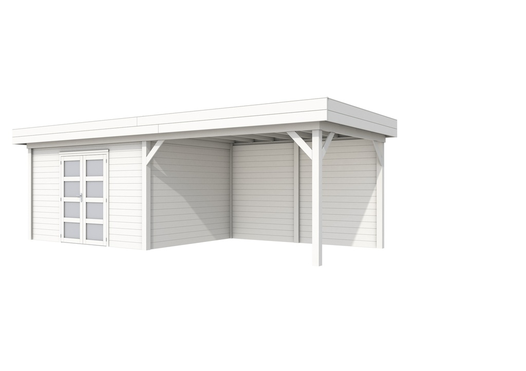 Vuren Topvision Parelhoen, 400 x 300 en luifel 400 cm, wit gespoten.