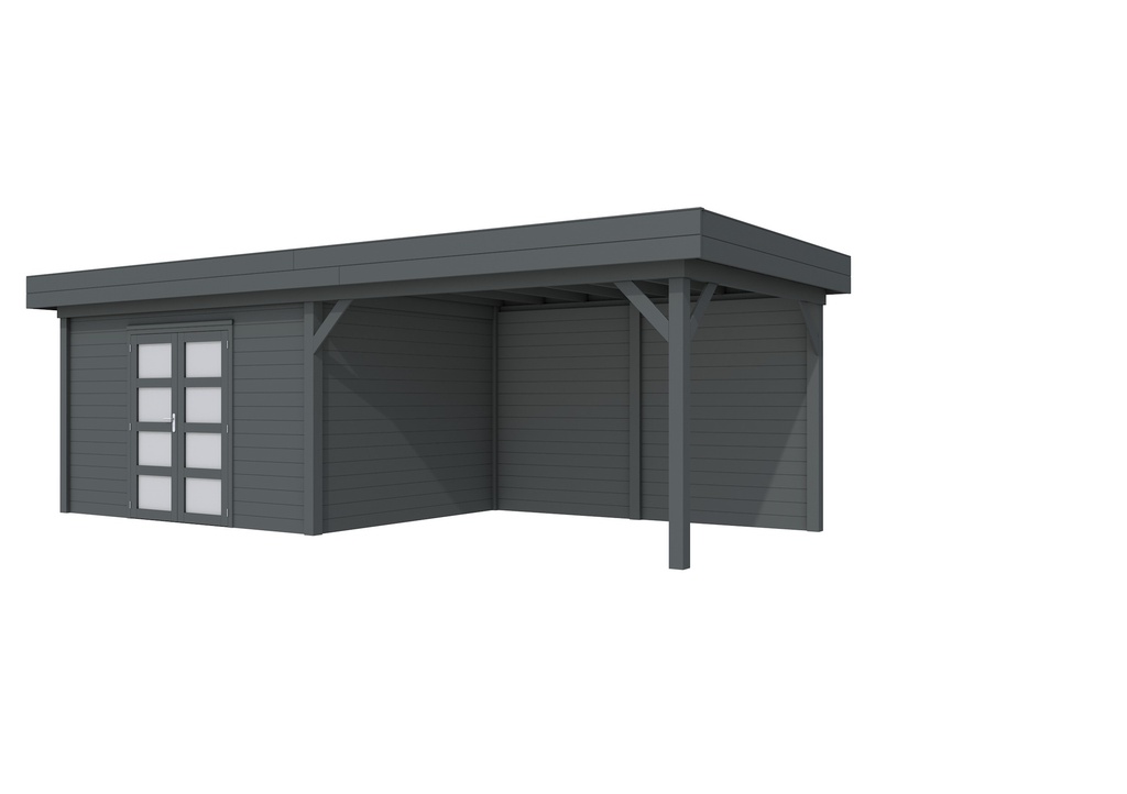 Vuren Topvision Parelhoen, 400 x 300 en luifel 400 cm, antraciet gespoten.