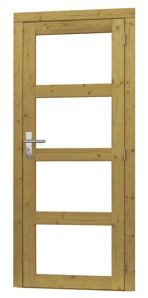 Vuren enkele 4-ruits deur inclusief kozijn, rechtsdraaiend, 90 x 201 cm, groen geïmpregneerd.