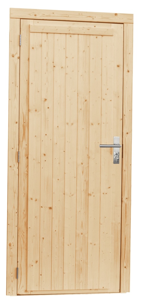 Vuren enkele dichte deur inclusief kozijn, linksdraaiend, 90 x 201 cm, onbehandeld.
