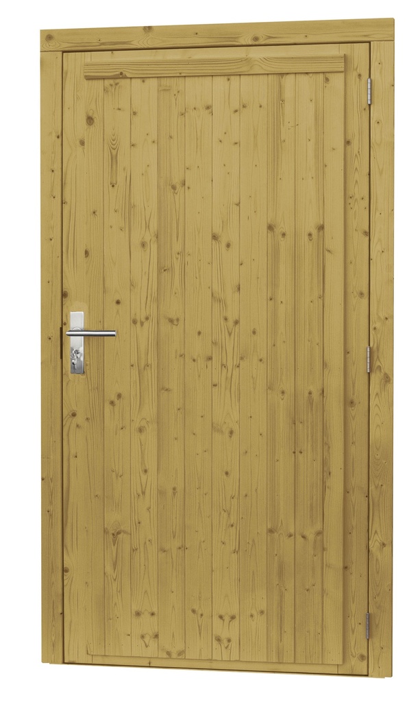 Vuren enkele dichte deur extra breed inclusief kozijn, rechtsdraaiend, 112 x 201 cm, groen geïmpregneerd.