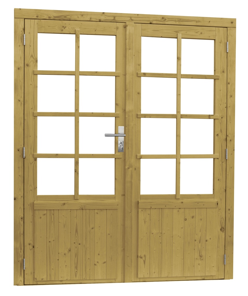 Vuren dubbele 8-ruits deur inclusief kozijn, 168 x 201 cm, groen geïmpregneerd.