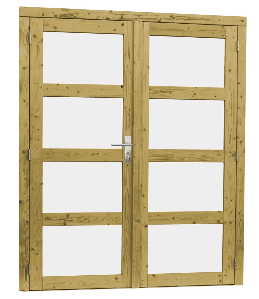 Vuren dubbele 4-ruits deur inclusief kozijn, 168 x 201 cm, groen geïmpregneerd.