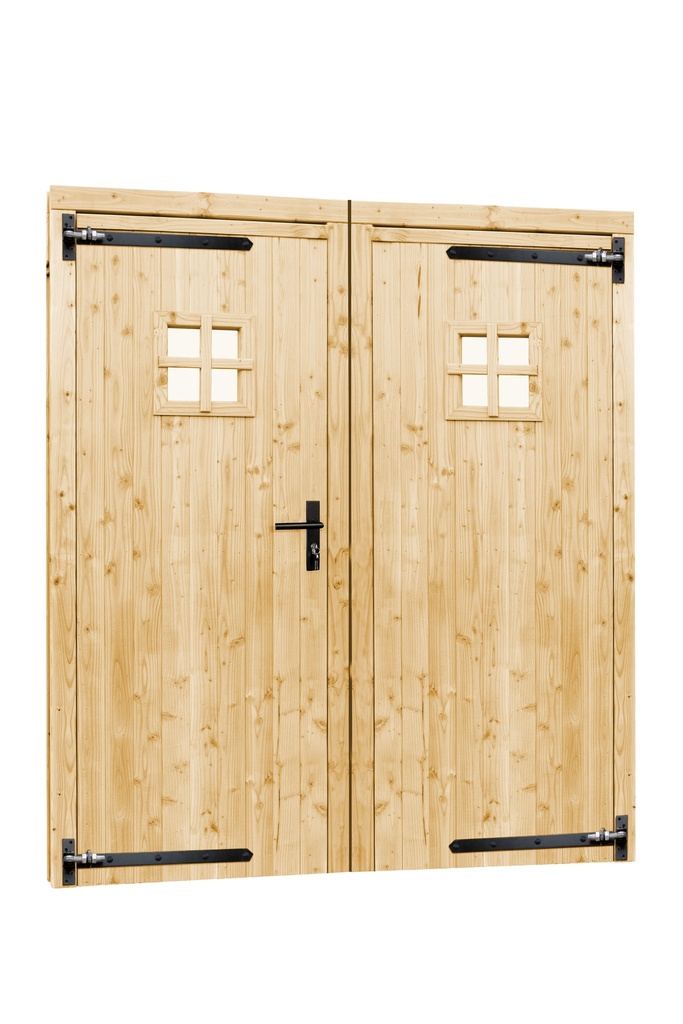 Vuren dubbele 1-ruits deur inclusief kozijn, 168 x 201 cm, onbehandeld.