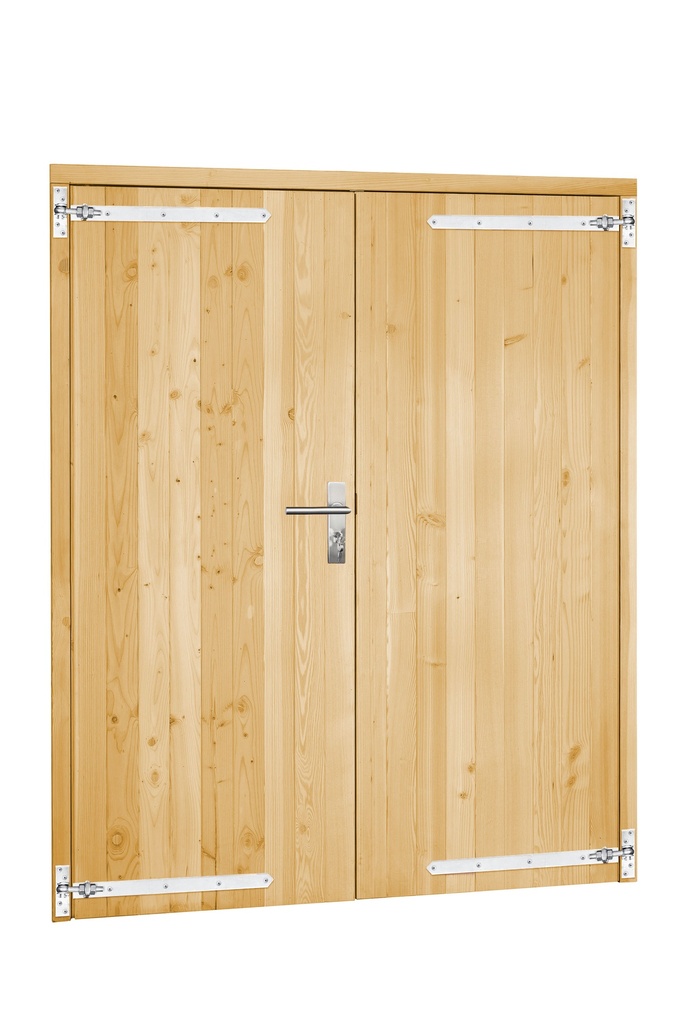 Vuren dubbele dichte deur inclusief kozijn, 168 x 201 cm, onbehandeld.