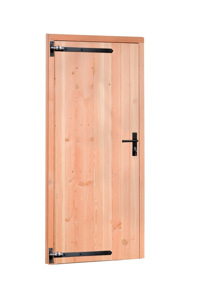 Douglas enkele deur met zwart beslag inclusief kozijn, linksdraaiend, 90 x 201 cm, kleurloos geïmpregneerd.