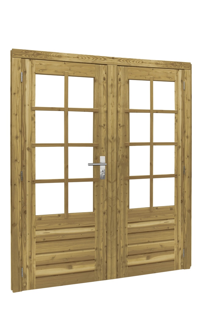 Douglas dubbele 8-ruits deur inclusief kozijn, 168 x 201 cm, groen geïmpregneerd.