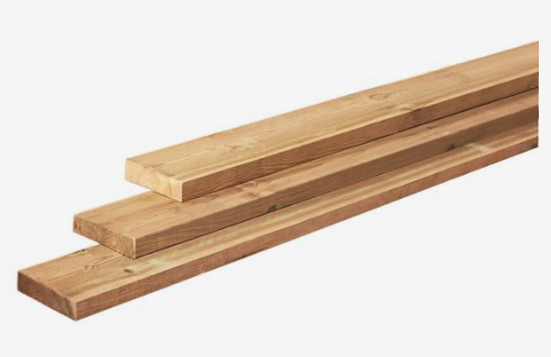 2.5 x 20 cm fijnbezaagd, M.E. geimpregneerd vuren (steigerplank)
