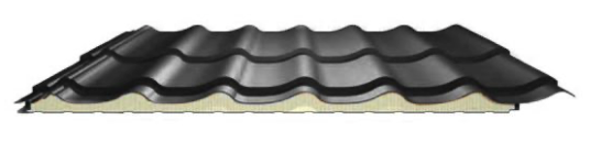 Dakpanplaat zwart, werkend 110 cm, geisoleerd, 4 cm dik