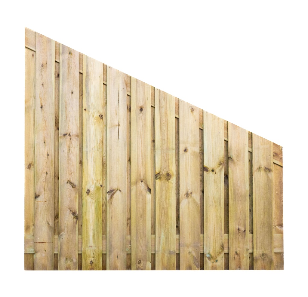 Grenen geschaafd plankenscherm 23-planks 15 mm, 180 x 180-90 cm, verticaal, recht aflopend, groen geïmpregneerd.