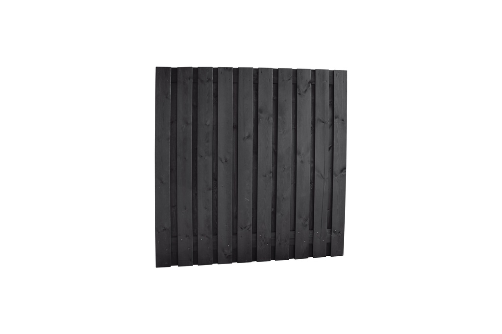 Naaldhout geschaafd plankenscherm 21-planks 15 mm, 180 x 180 cm, recht, geïmpregneerd en zwart gespoten.