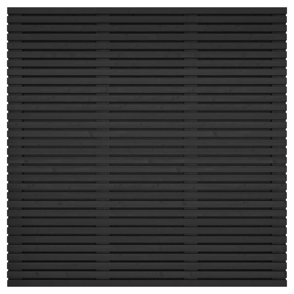 Grenen geschaafd latten scherm, recht horizontaal/verticaal, 180 x 180 x 5 cm, zwart gespoten.