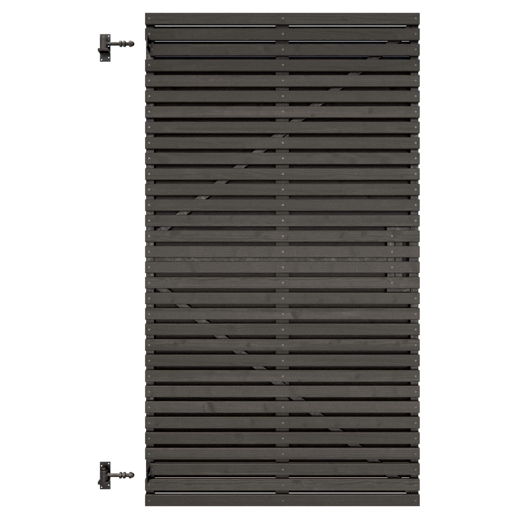 Grenen geschaafd latten deur op verstelbaar frame, horizontaal, 178 X 99 x 5 cm, zwart gespoten.