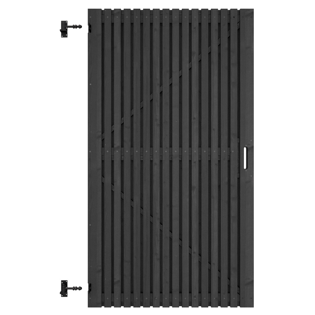 Grenen geschaafd latten deur op verstelbaar frame, verticaal, 178 X 99 x 5 cm, zwart gespoten.