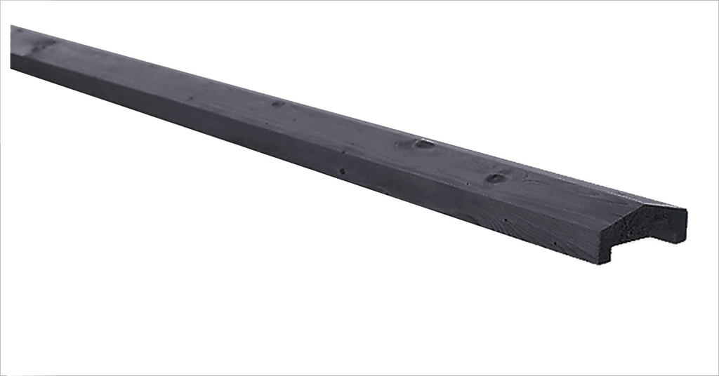 Grenen geschaafde afdekkap met sponning (6,2 cm) 3,5 x 8,5 x 180 cm t.b.v. rechtscherm, zwart gedompeld.