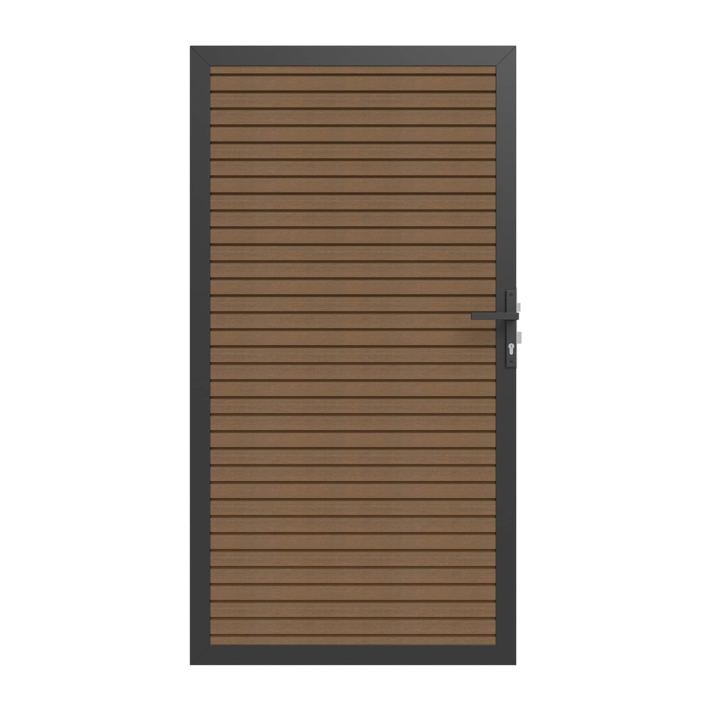 NewTechWood Co-extrusie composiet deur in aluminium frame, horizontaal triple, 100 x 195 cm, Teak.