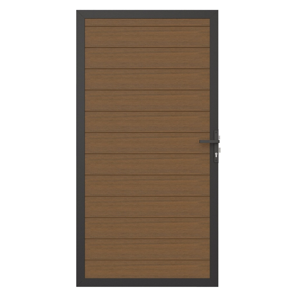 NewTechWood Co-extrusie composiet deur in aluminium frame, horizontaal, 100 x 195 cm, Teak.