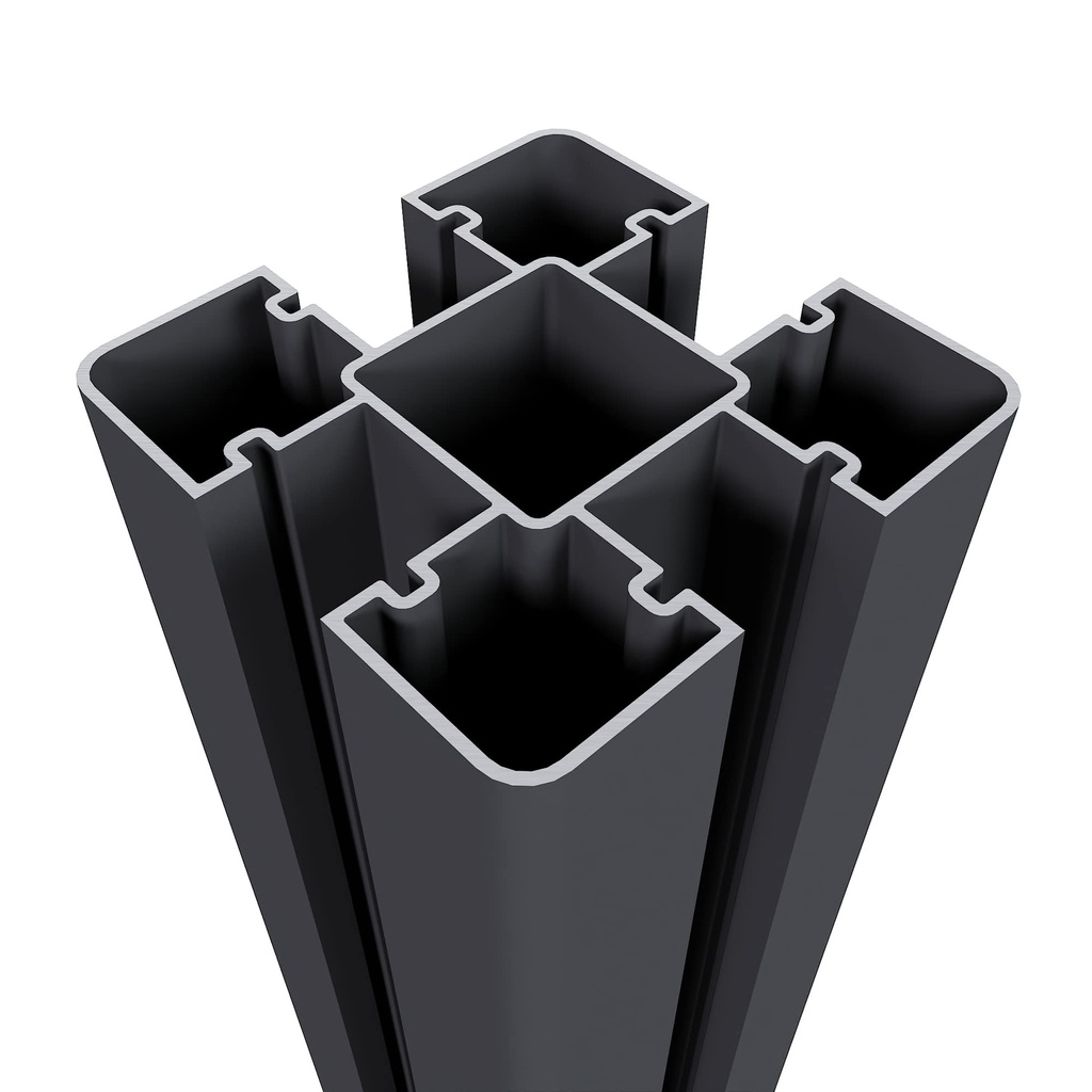 NewTechWood aluminium sleufpaal, met paalkap en paalhouder, 8 x 8 x 190 cm, zwart.