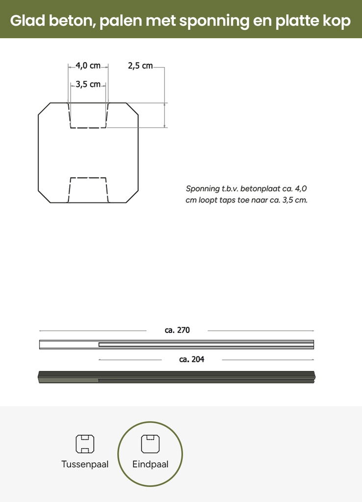 Betonpaal glad met vellingkant, v.z.v. sleuf, 10 x 10 x 270 cm, antraciet, ongecoat, eindpaal.