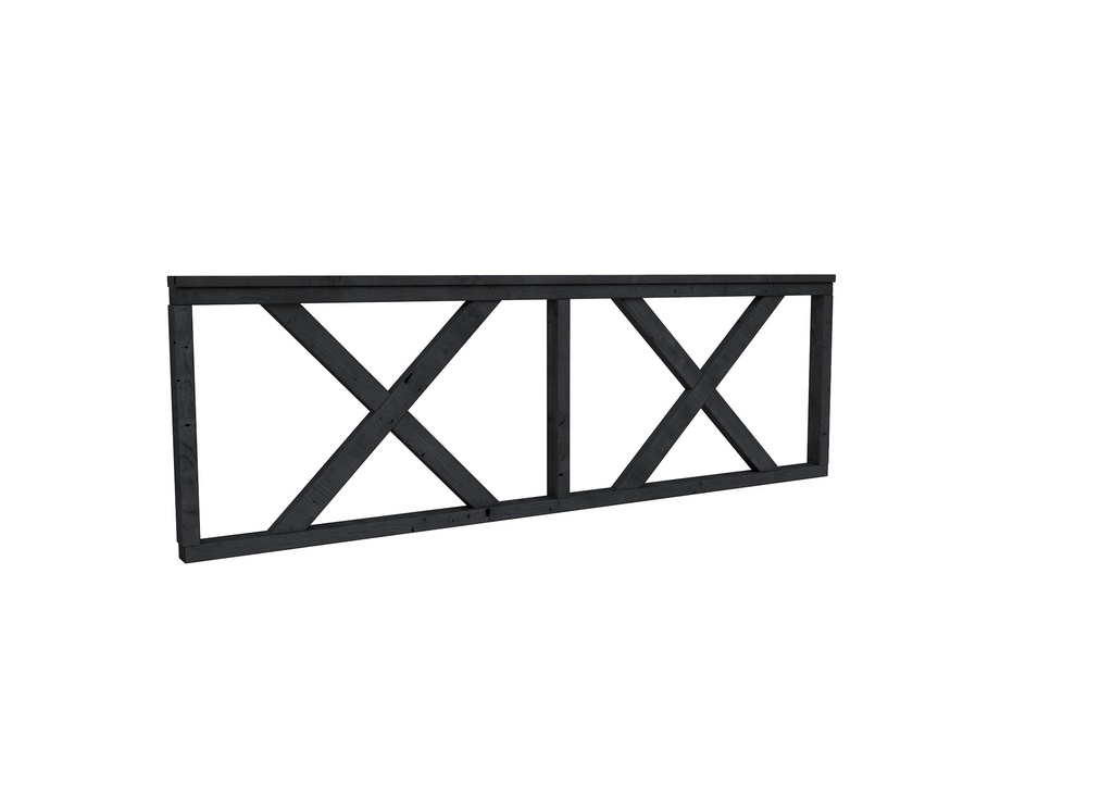 Hekwerk met kruis douglas type B, 228,5 x 73 cm, zwart geïmpregneerd.