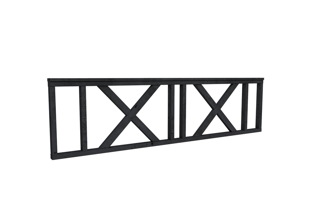 Hekwerk met kruis douglas type C, 278,5 x 73 cm, zwart geïmpregneerd.