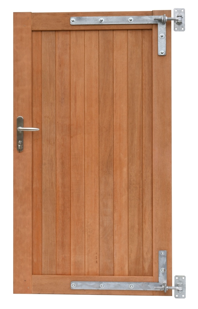 Hardhouten enkele toegangspoort, verticaal, 100 x 180 cm. Incl. beslag.