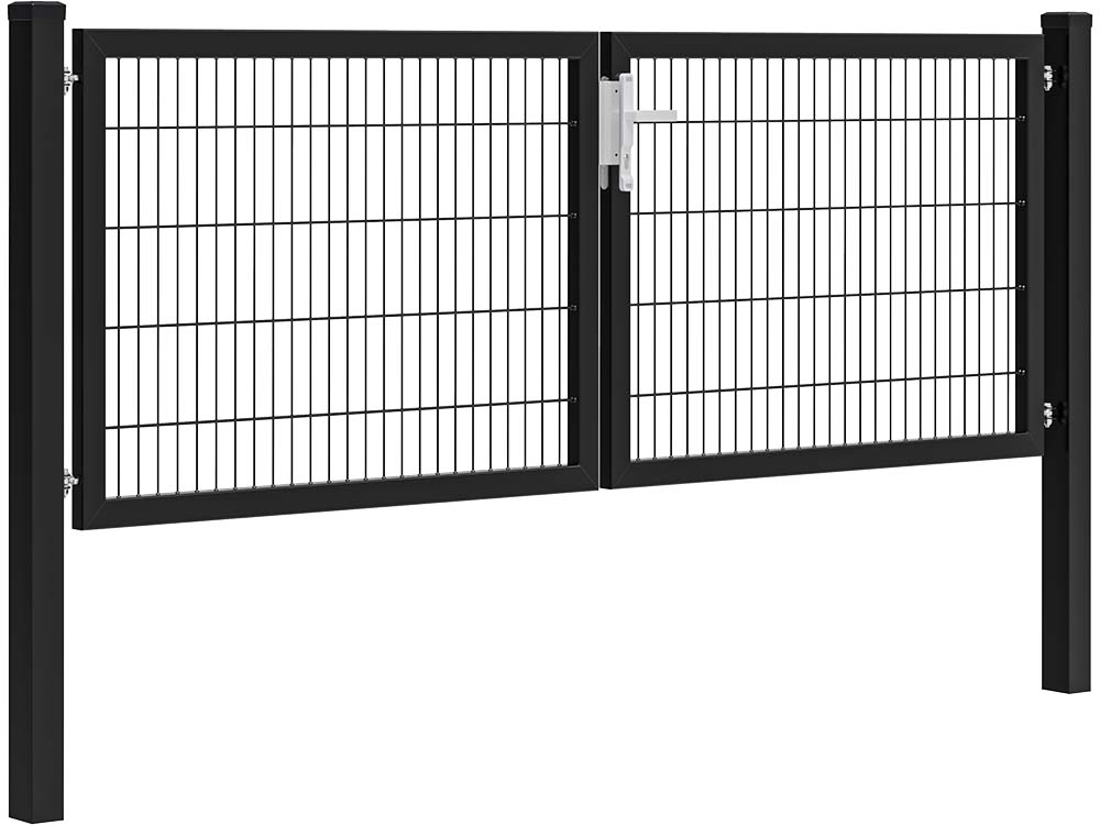 Hillfence metalen dubbele poort Premium-line inclusief slot, 300 x 100 cm, zwart.