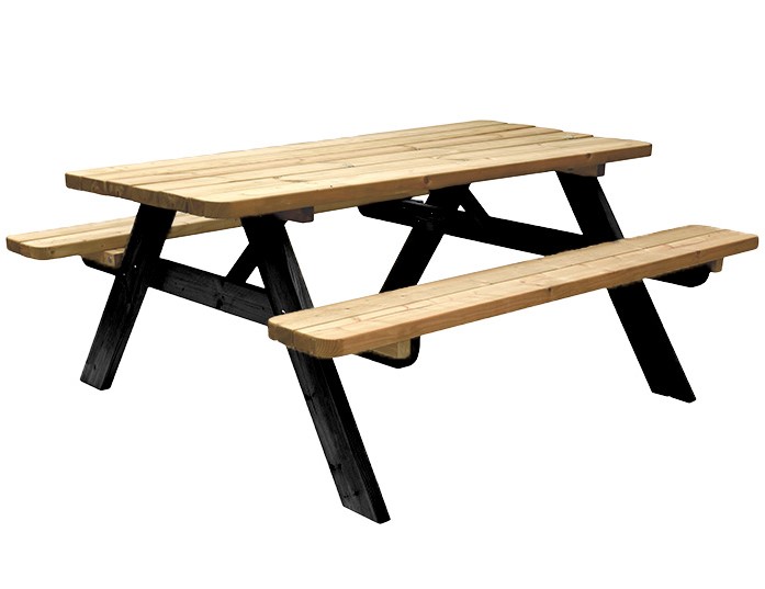 Picknicktafel Easy, 40 mm dik, bladmaat 180 x 70 cm, geïmpregneerd en zwart gedompeld.