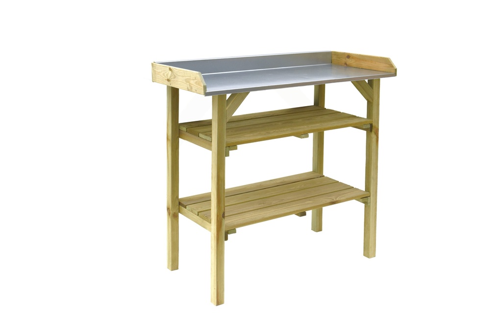 Tuinwerkbank grenen met verzinkt blad, 93 x 47 x 95 cm, groen geïmpregneerd.