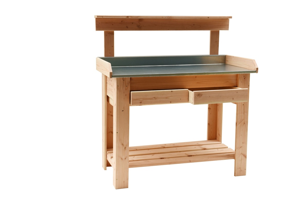 Tuinwerktafel douglas met verzinkt blad, 109 x 110 x 48 cm.