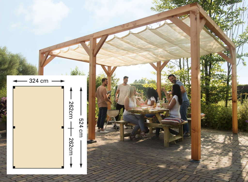 Douglas pergola houtpakket 324 x 524 cm t.b.v. schaduwdoek 290 x 500 cm, kleurloos geïmpregneerd.