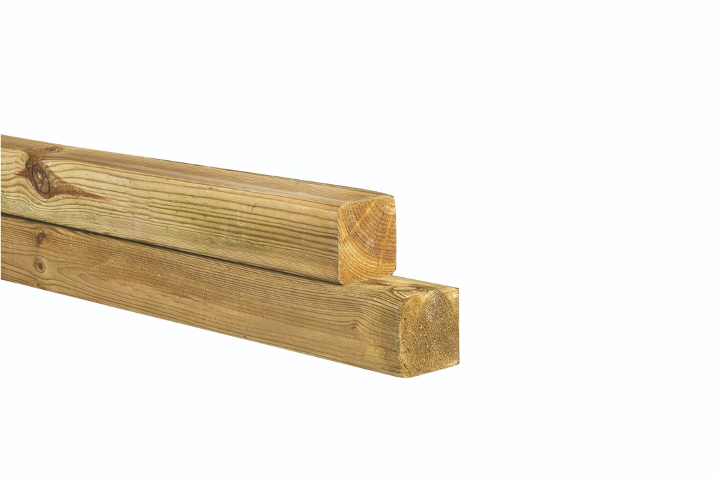 Grenen geschaafde paal 6,8 x 6,8 x 210 cm, zonder diamantkop, groen geïmpregneerd.