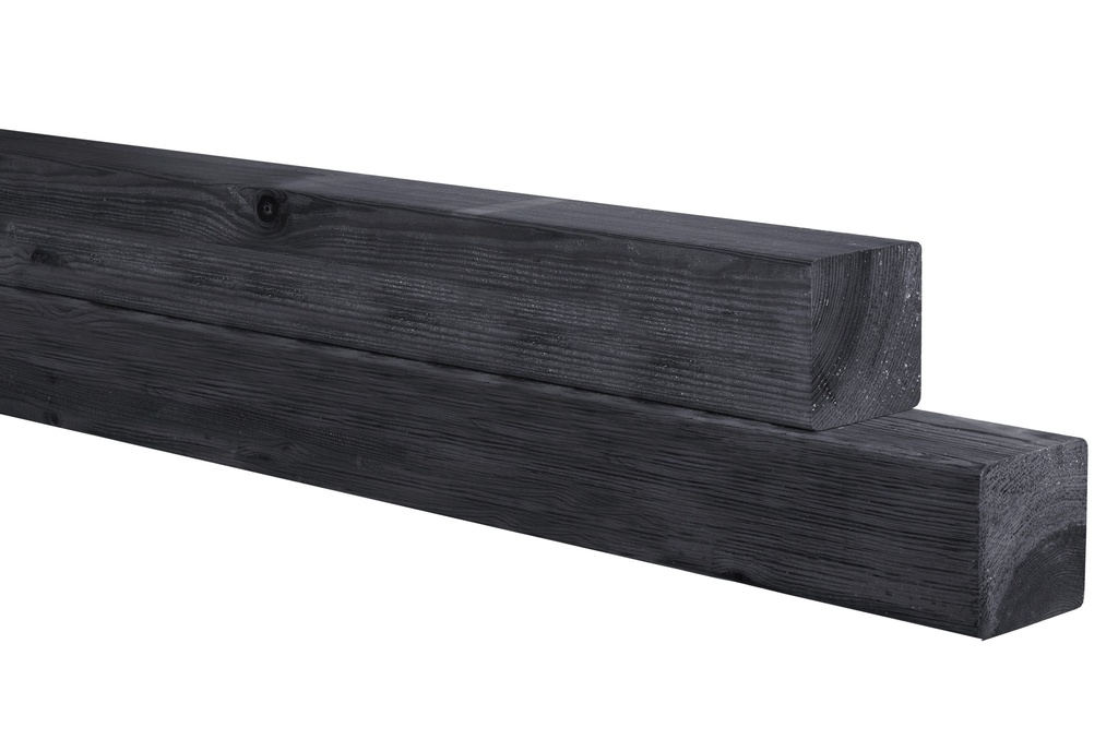Grenen geschaafde paal 8,8 x 8,8 x 270 cm, zonder diamantkop, geïmpregneerd en zwart gedompeld.