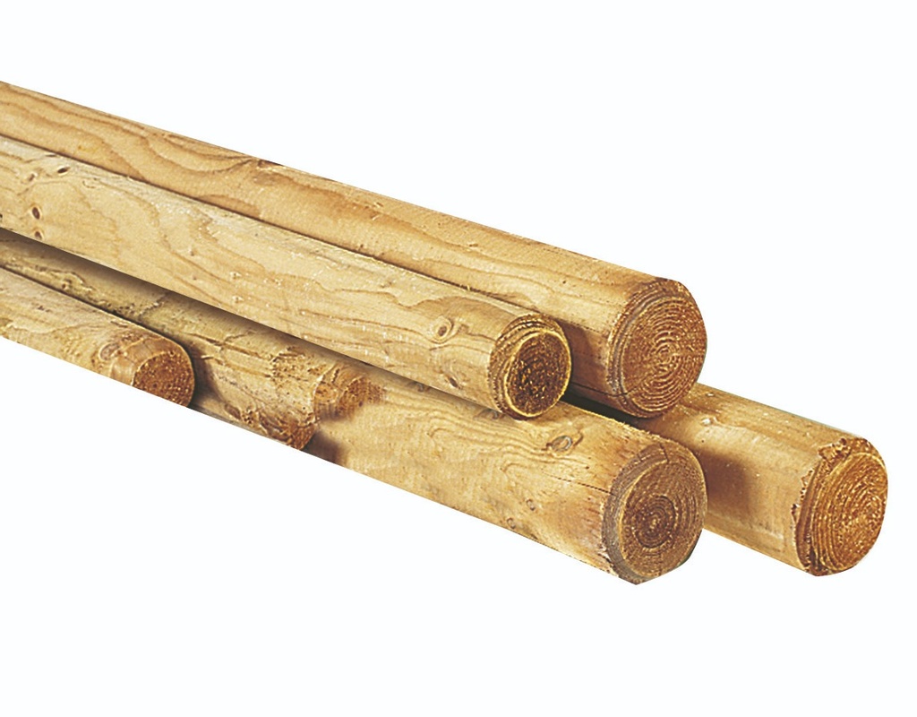 Grenen ronde paal cilindrisch gefreesd 1 zijde gepunt 1 zijde gekroond, Ø 6 x 150 cm, groen geïmpregneerd.