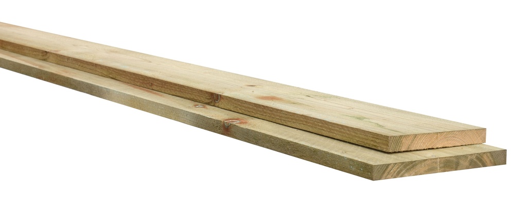 Midden-Europees vuren fijnbezaagde plank 1,9 x 20 x 179,5 cm, groen geïmpregneerd.