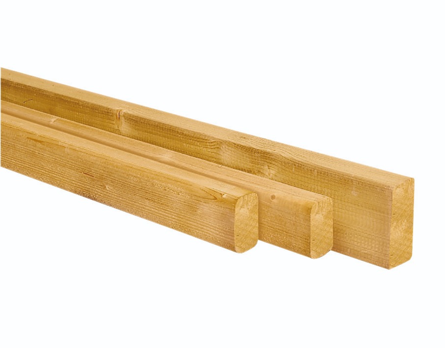 Scandinavisch vuren geschaafde regel 4,5 x 4,5 x 240 cm, groen geïmpregneerd.