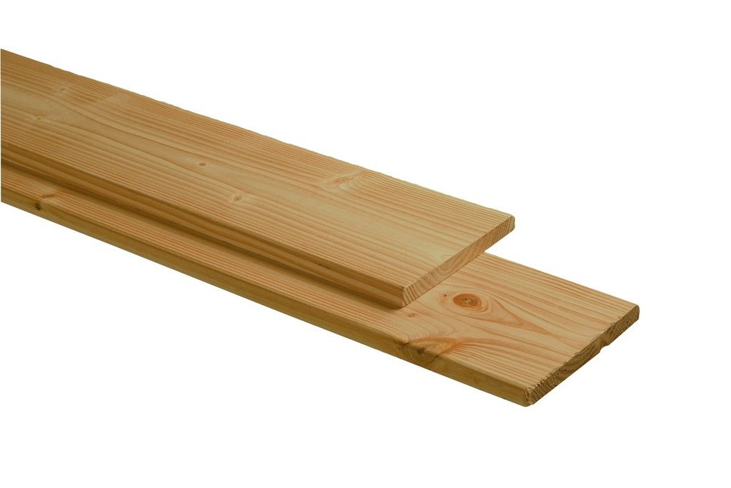 Douglas plank 1 zijde geschaafd, 1 zijde fijnbezaagd 2,8 x 19,5 x 400 cm, groen geïmpregneerd.
