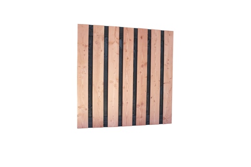 [W42007] Douglas fijnbezaagd plankenscherm met zwarte binnenkant, 15-planks 19 mm, 180 x 180 cm, zwart/onbehandeld.