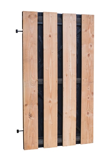 [W42008] Douglas fijnbezaagde plankendeur met zwarte binnenzijde, op zwart verstelbaar frame, 100 x 180 cm, zwart/onbehandeld.